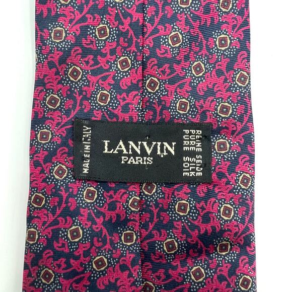 Lanvin Silk Foulard Tie Pink Navy Blue - Picture 3 of 6